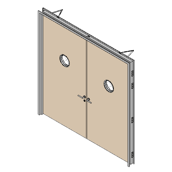 One Hour Fire Rated Door Double Leaf Vision Panel Round