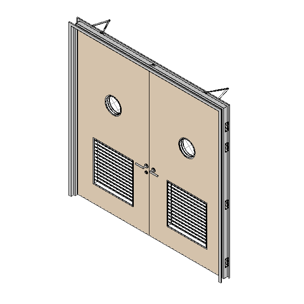 Two Hour Fire Rated Door Double Leaf Solid Vision Panel Round with Louver