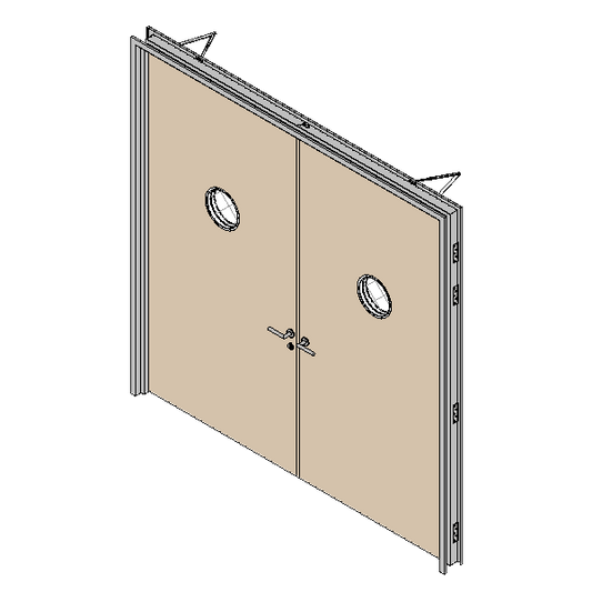 One Hour Fire Rated Door Double Leaf Vision Panel Round