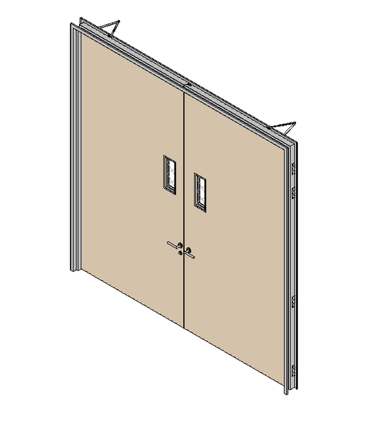Two Hour Fire Rated Door Double Leaf Solid Vision Panel Rectangle - 3 Meter