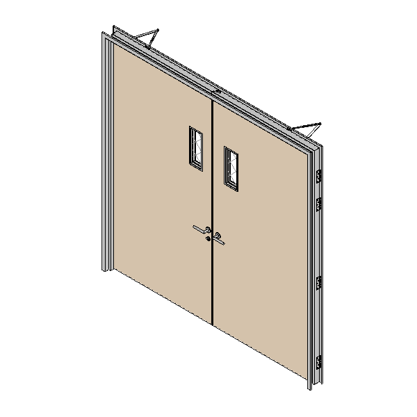 Two Hour Fire Rated Door Double Leaf Solid Vision Panel Rectangle