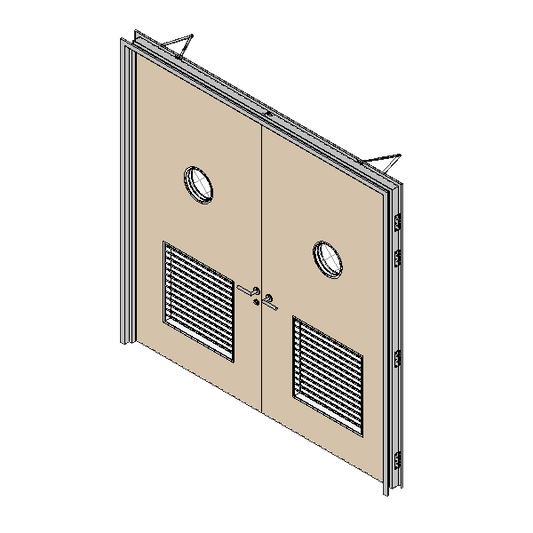 Two Hour Fire Rated Door Double Leaf Solid Vision Panel Round with Louver